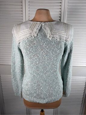 Vintage Jaclyn Smith Silk Blend Sweater Lace Collar Mint Green Medium